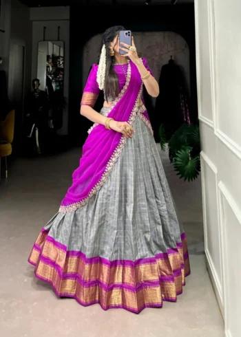 Zari Chex With Zari Weaving Work South Indian Pattu Lehenga Choli