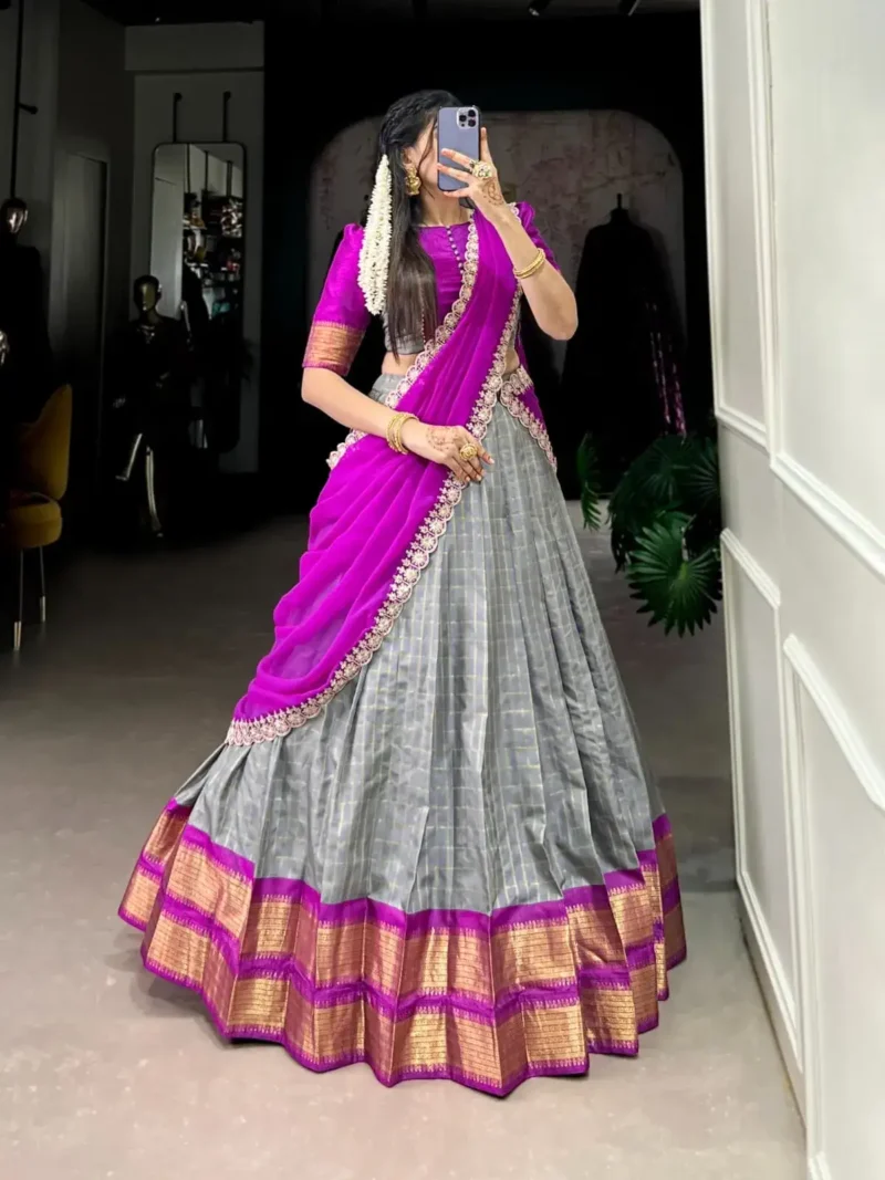 Zari Chex With Zari Weaving Work South Indian Pattu Lehenga Choli