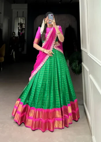 Zari Chex With Zari Weaving Work South Indian Pattu Lehenga Choli