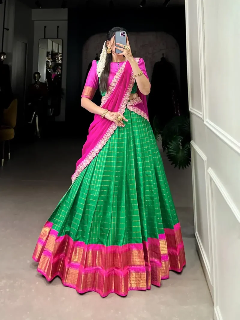 Zari Chex With Zari Weaving Work South Indian Pattu Lehenga Choli