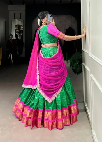Zari Chex With Zari Weaving Work South Indian Pattu Lehenga Choli