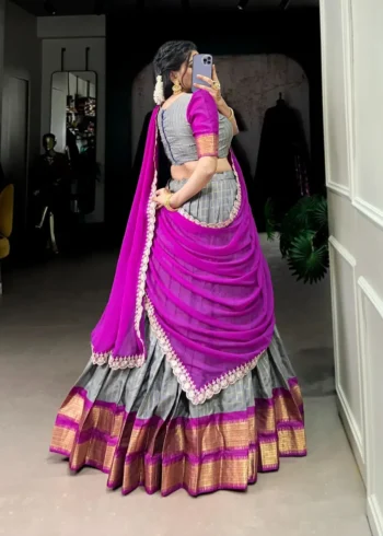 Zari Chex With Zari Weaving Work South Indian Pattu Lehenga Choli