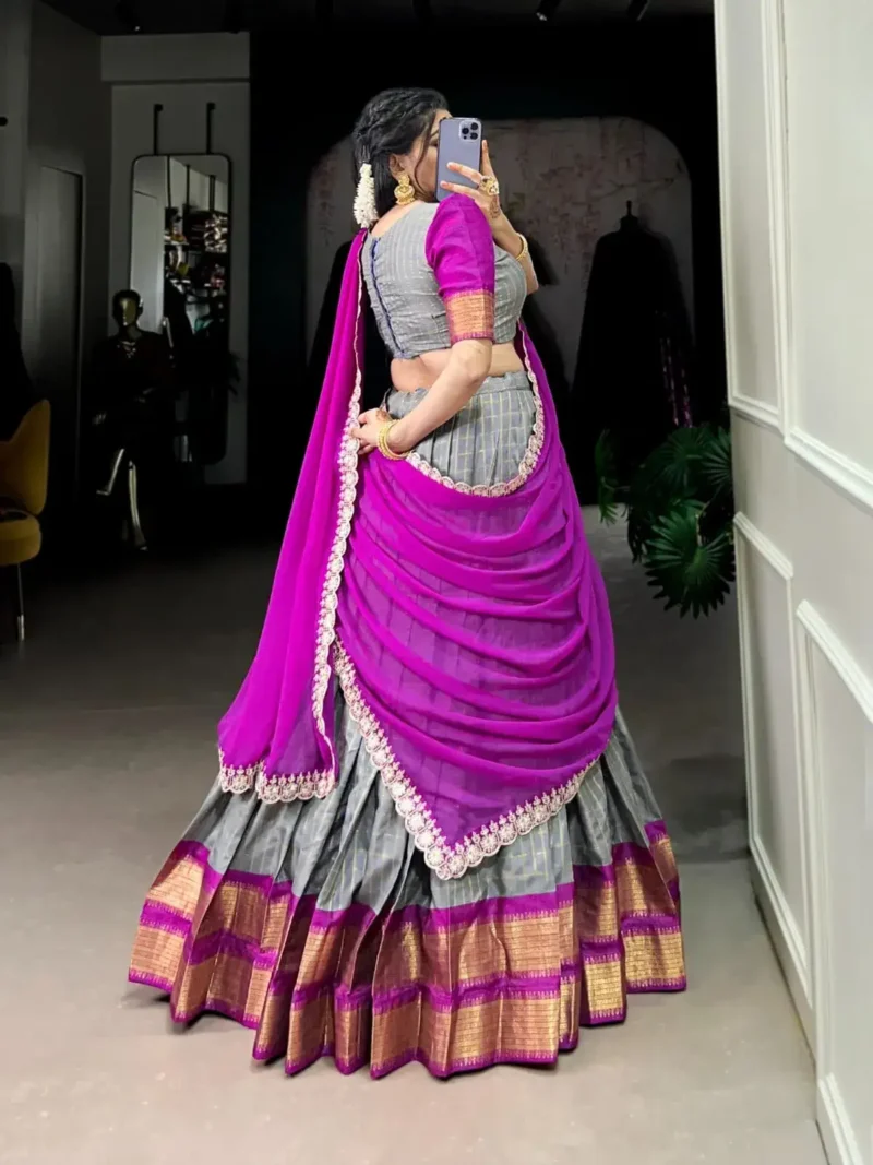 Zari Chex With Zari Weaving Work South Indian Pattu Lehenga Choli