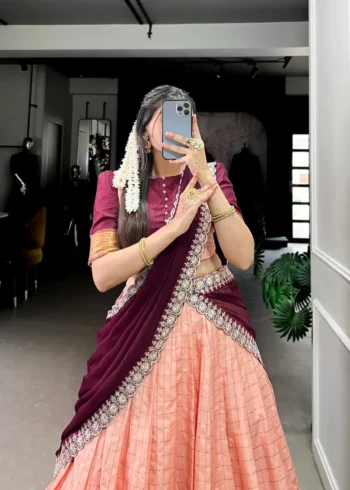 Zari Chex With Zari Weaving Work South Indian Pattu Lehenga Choli