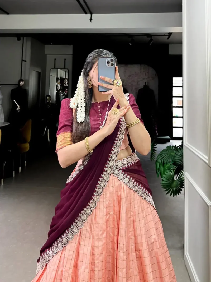 Zari Chex With Zari Weaving Work South Indian Pattu Lehenga Choli