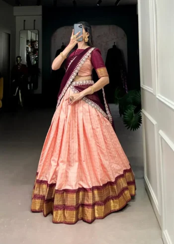 Zari Chex With Zari Weaving Work South Indian Pattu Lehenga Choli