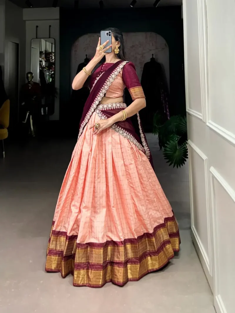 Zari Chex With Zari Weaving Work South Indian Pattu Lehenga Choli