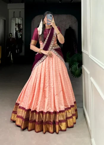 Zari Chex With Zari Weaving Work South Indian Pattu Lehenga Choli