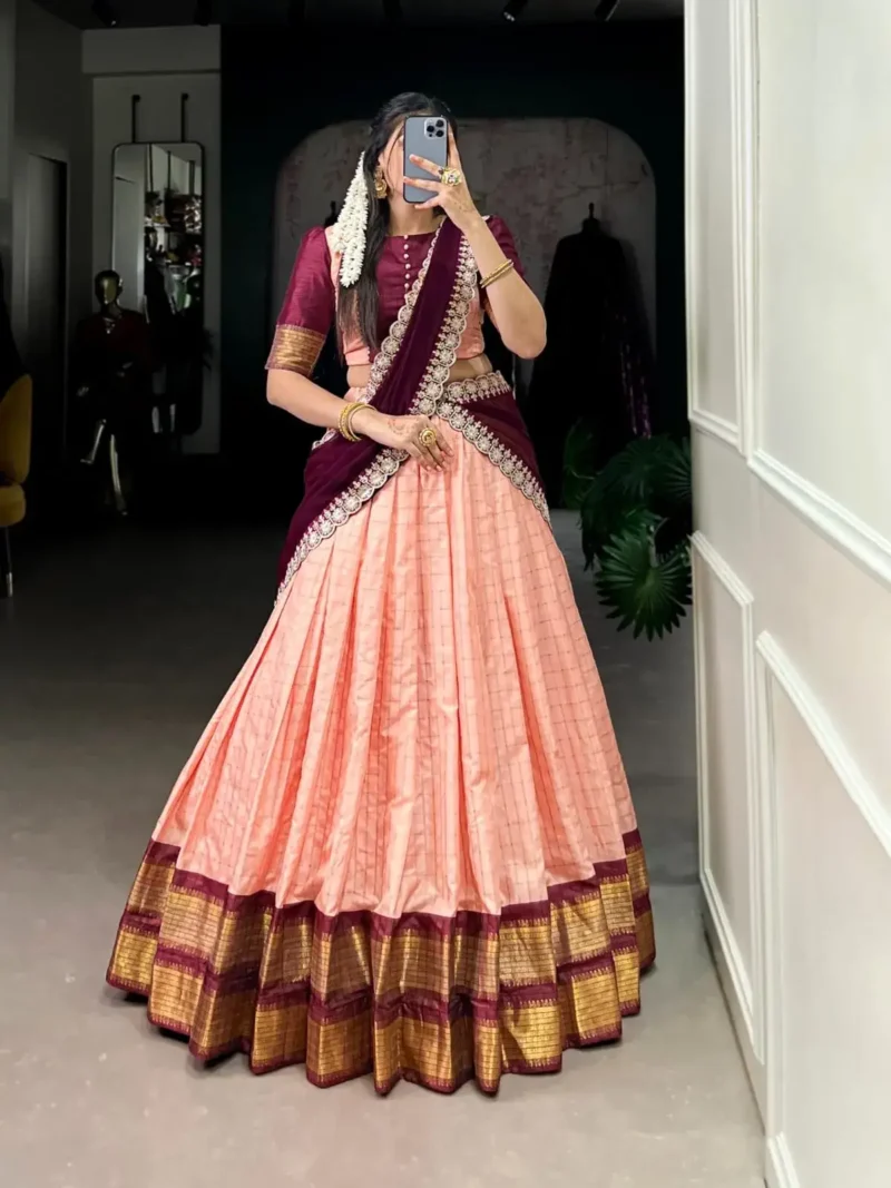 Zari Chex With Zari Weaving Work South Indian Pattu Lehenga Choli