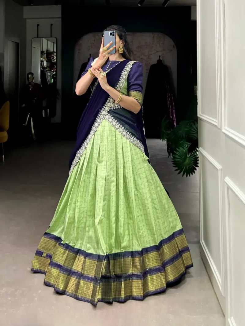 Zari Chex With Zari Weaving Work South Indian Pattu Lehenga Choli