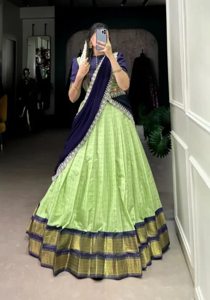 Zari Chex With Zari Weaving Work South Indian Pattu Lehenga Choli