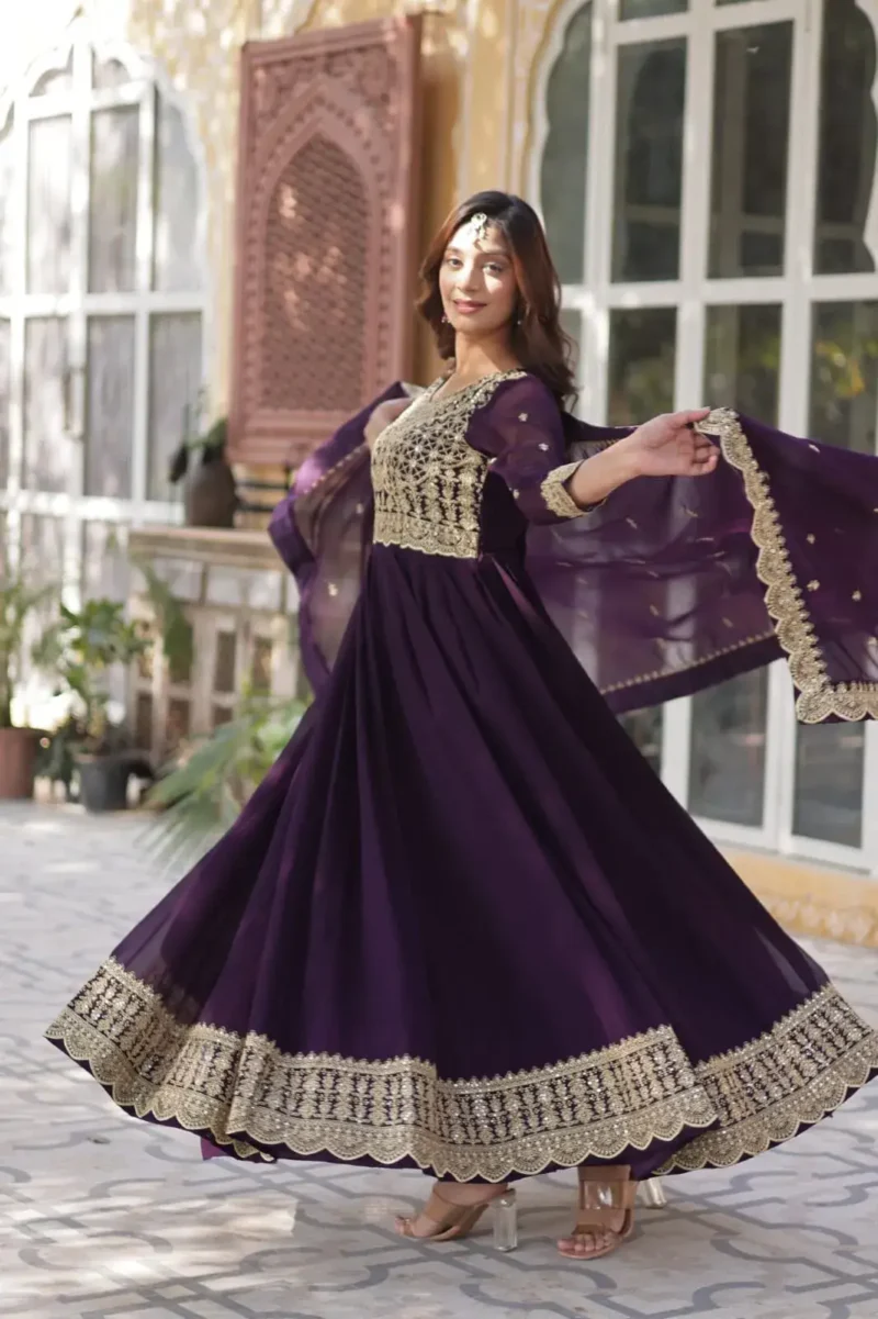 Zari Sequins Work Faux Blooming Readymade Wedding Gown