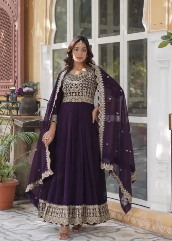 Zari Sequins Work Faux Blooming Readymade Wedding Gown
