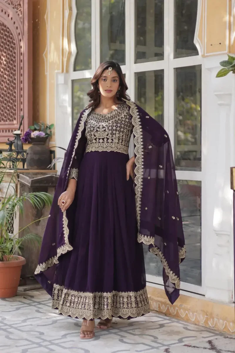 Zari Sequins Work Faux Blooming Readymade Wedding Gown