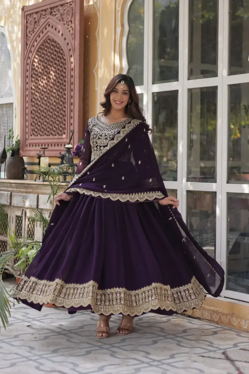Zari Sequins Work Faux Blooming Readymade Wedding Gown