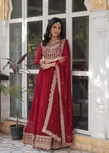 Zari Sequins Work Faux Blooming Readymade Wedding Gown