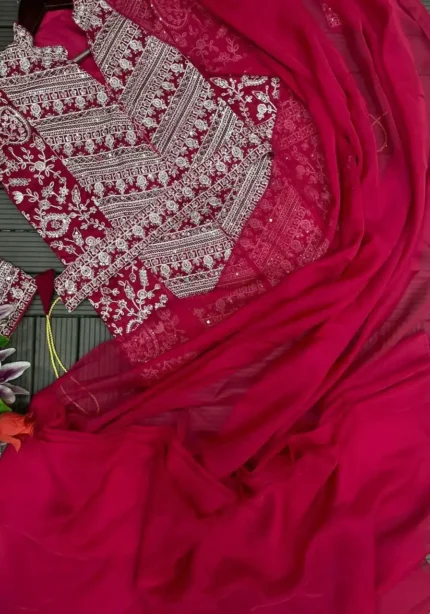 Embroidery Coding Work Ready to Wear Saree With Full Koti and Fancy Belt