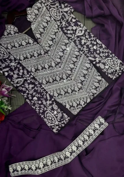 Embroidery Coding Work Ready to Wear Saree With Full Koti and Fancy Belt
