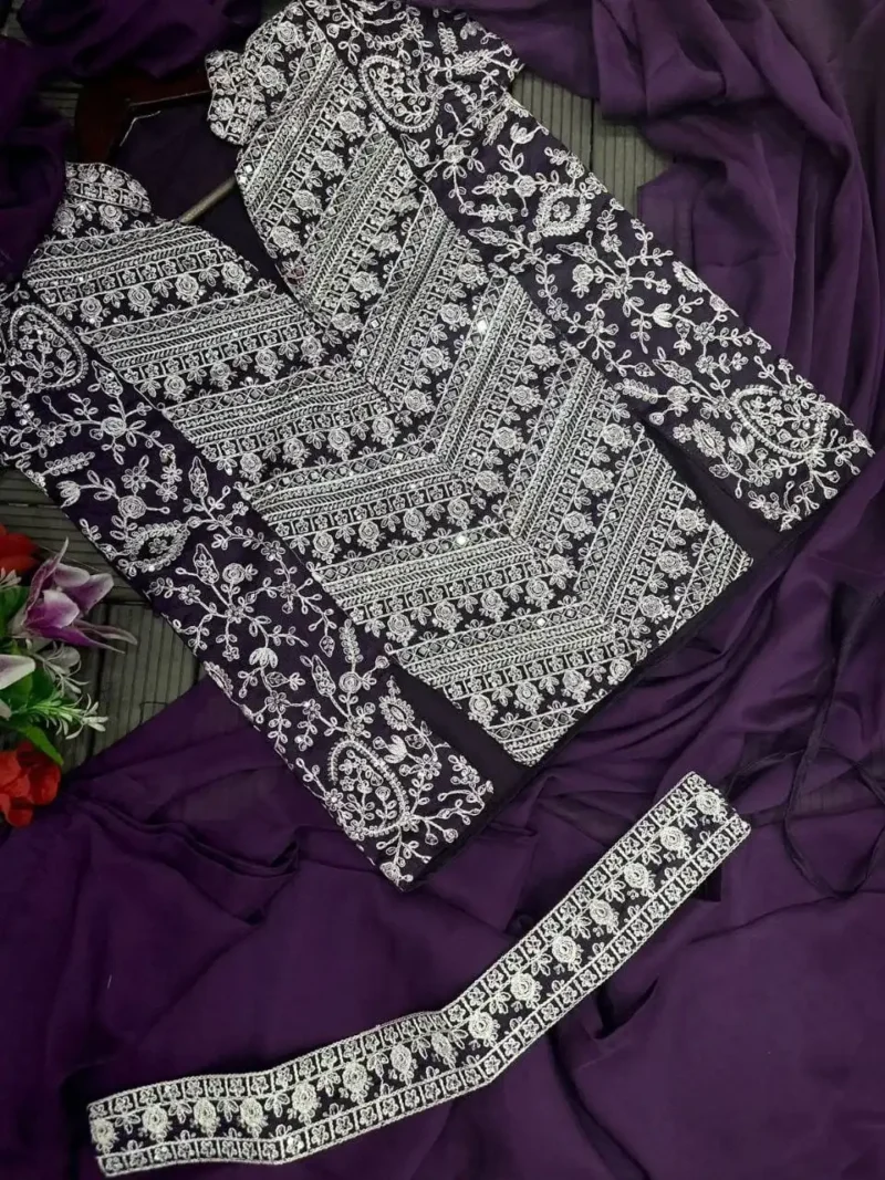 Embroidery Coding Work Ready to Wear Saree With Full Koti and Fancy Belt