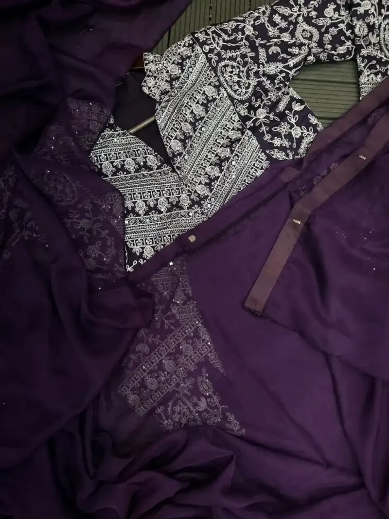 Embroidery Coding Work Ready to Wear Saree With Full Koti and Fancy Belt