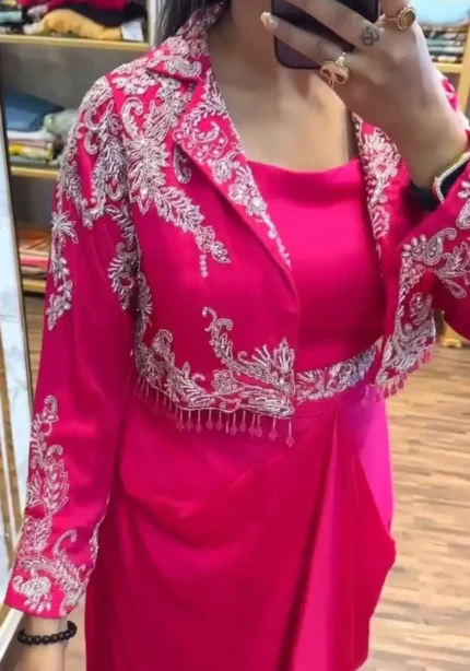 Heavy Chinon Party Wear Embroidered Koti With Lehenga and Belt