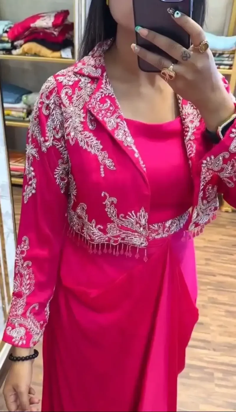 Heavy Chinon Party Wear Embroidered Koti With Lehenga and Belt