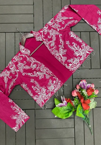 Heavy Chinon Party Wear Embroidered Koti With Lehenga and Belt