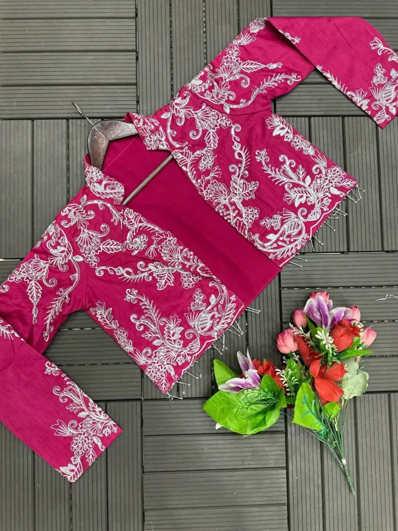 Heavy Chinon Party Wear Embroidered Koti With Lehenga and Belt