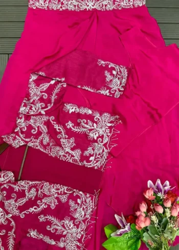 Heavy Chinon Party Wear Embroidered Koti With Lehenga and Belt