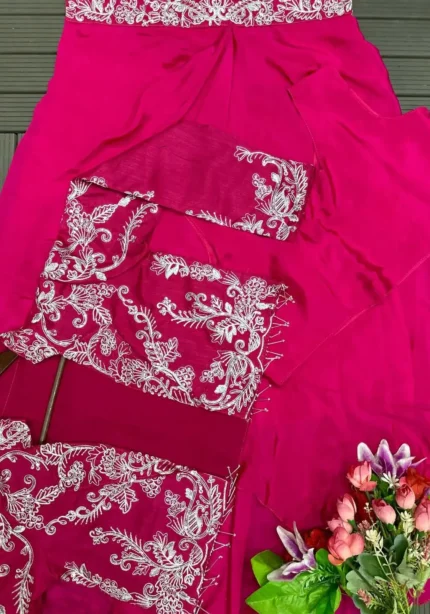Heavy Chinon Party Wear Embroidered Koti With Lehenga and Belt