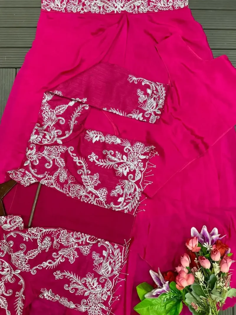 Heavy Chinon Party Wear Embroidered Koti With Lehenga and Belt