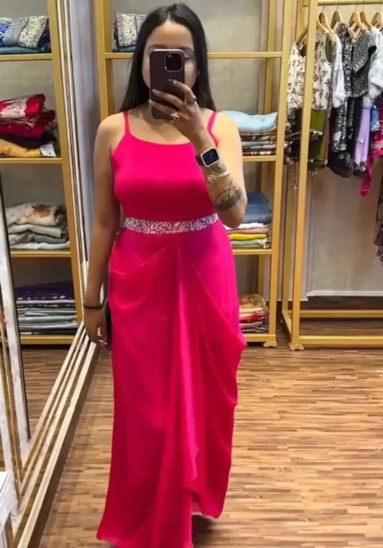 Heavy Chinon Party Wear Embroidered Koti With Lehenga and Belt