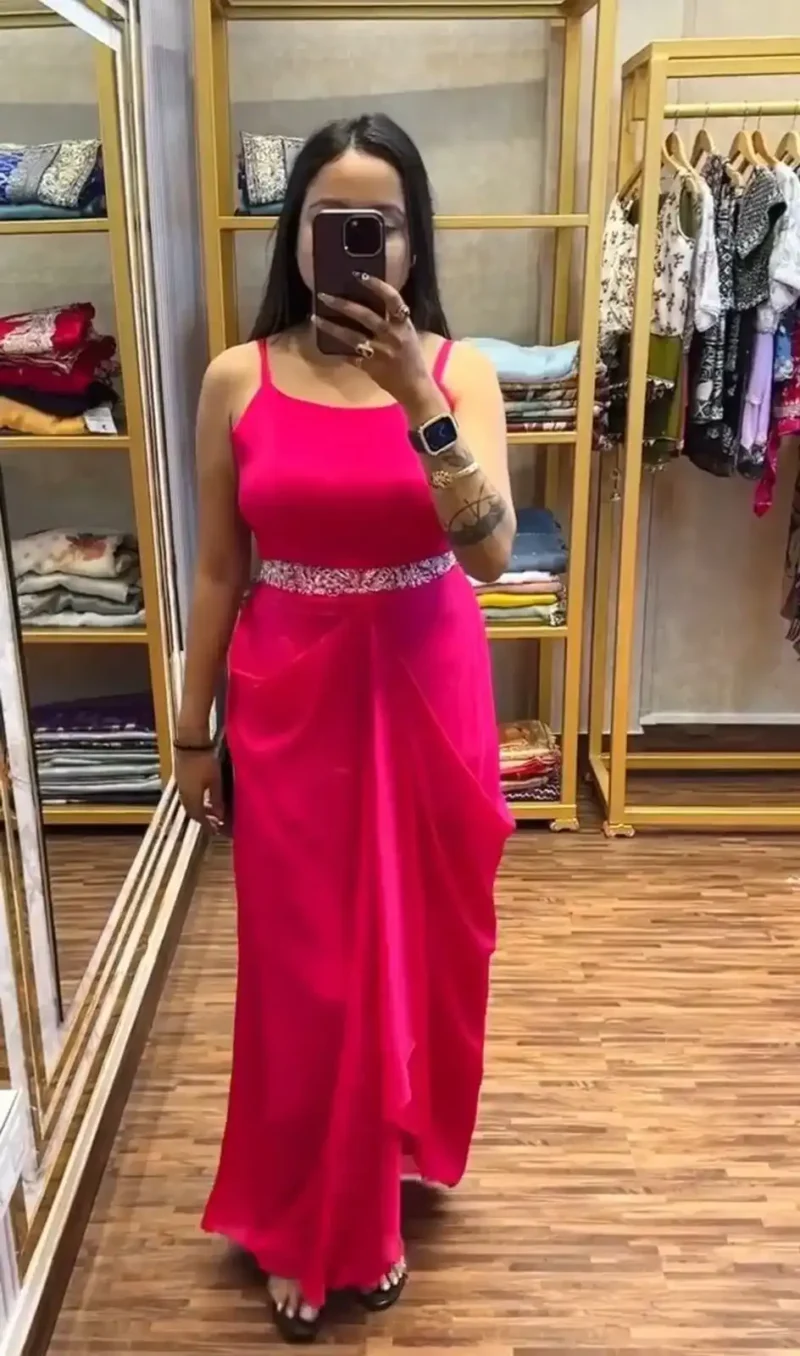 Heavy Chinon Party Wear Embroidered Koti With Lehenga and Belt