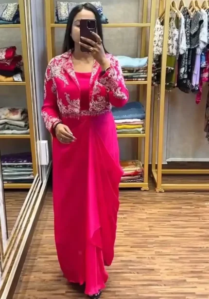 Heavy Chinon Party Wear Embroidered Koti With Lehenga and Belt