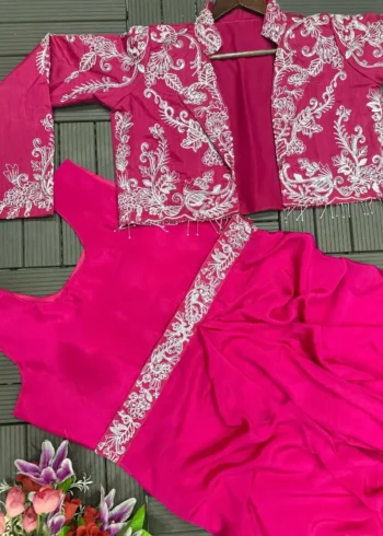 Heavy Chinon Party Wear Embroidered Koti With Lehenga and Belt