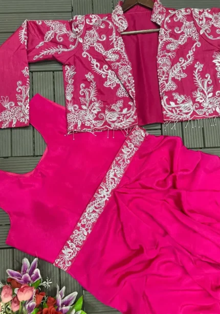 Heavy Chinon Party Wear Embroidered Koti With Lehenga and Belt