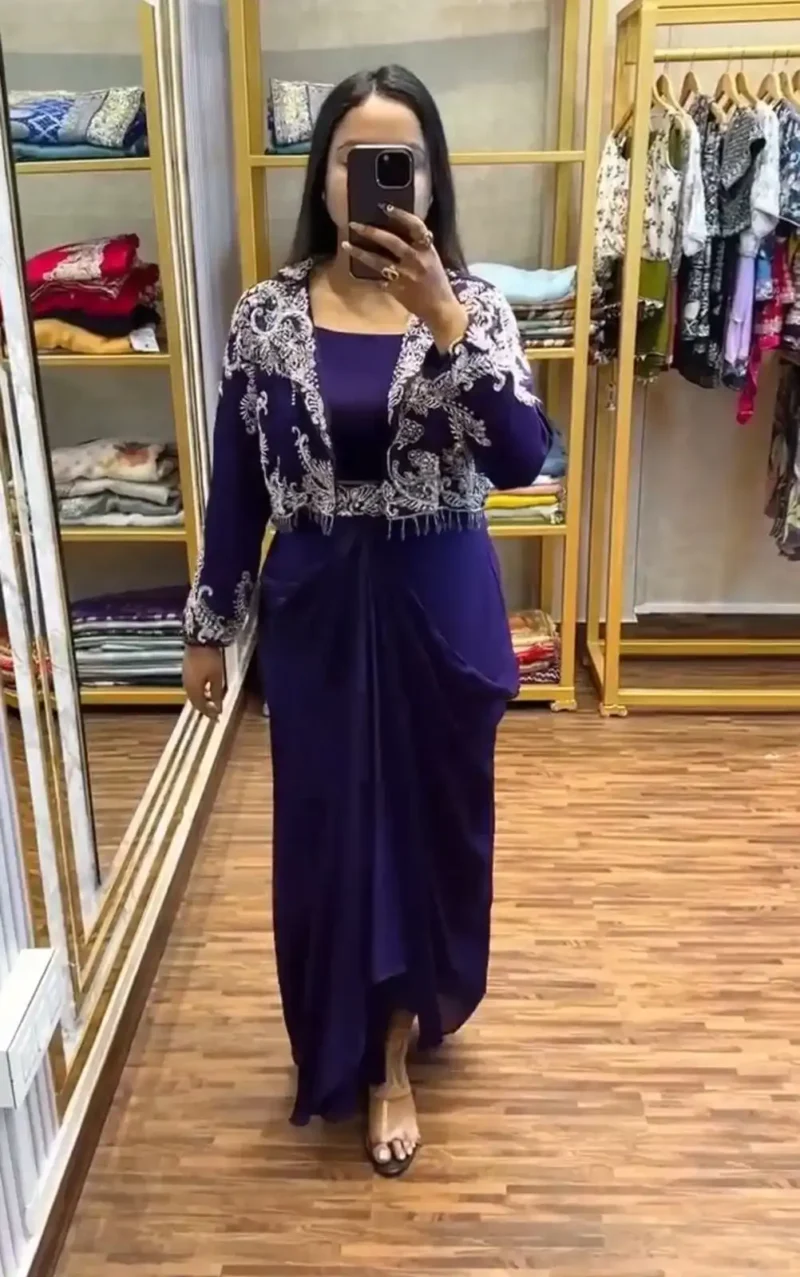 Heavy Chinon Party Wear Embroidered Koti With Lehenga and Belt