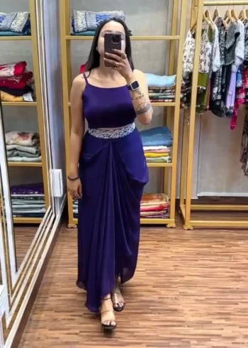 Heavy Chinon Party Wear Embroidered Koti With Lehenga and Belt