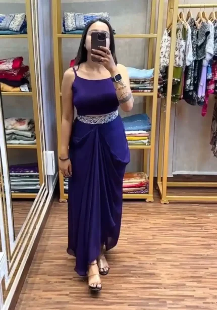 Heavy Chinon Party Wear Embroidered Koti With Lehenga and Belt