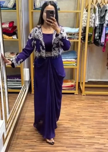 Heavy Chinon Party Wear Embroidered Koti With Lehenga and Belt