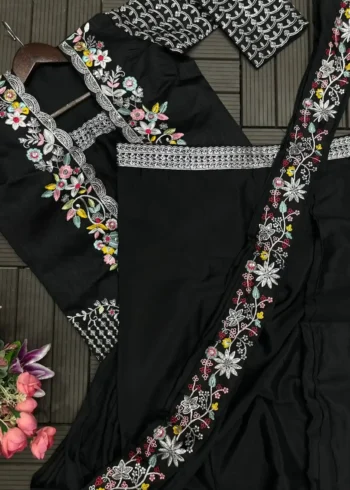 Heavy Chinon Party Wear Embroidered Koti With Sharara and Belt