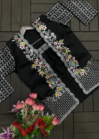 Heavy Chinon Party Wear Embroidered Koti With Sharara and Belt