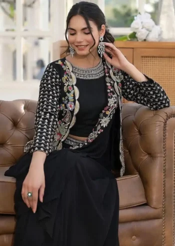 Heavy Chinon Party Wear Embroidered Koti With Sharara and Belt