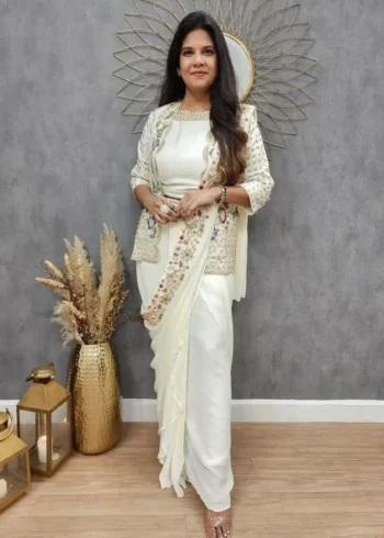Heavy Chinon Party Wear Embroidered Koti With Sharara and Belt