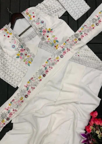 Heavy Chinon Party Wear Embroidered Koti With Sharara and Belt