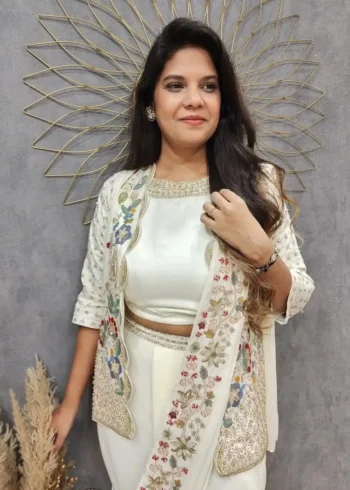 Heavy Chinon Party Wear Embroidered Koti With Sharara and Belt
