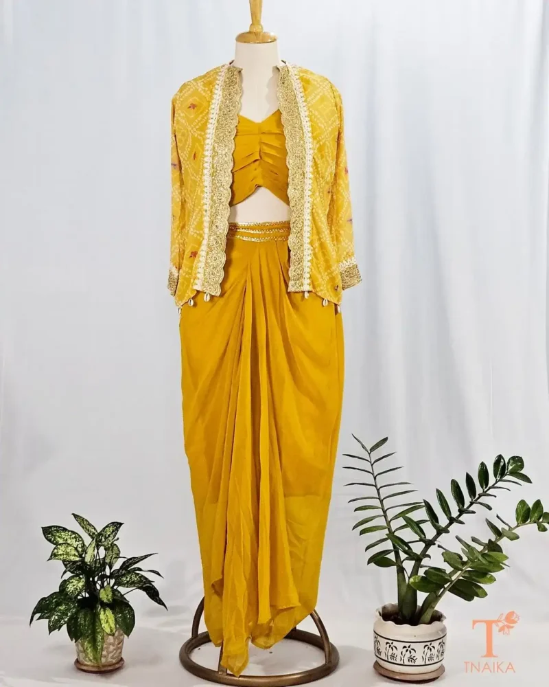Heavy Georgette Party Wear Koti With Dhoti Style Sharara