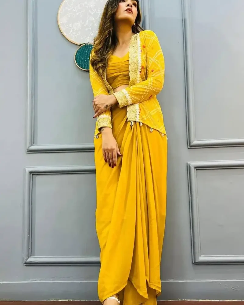 Heavy Georgette Party Wear Koti With Dhoti Style Sharara