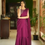 Maroon Color Designer Indo Western Party Wear Designer Stitched Gown Saree