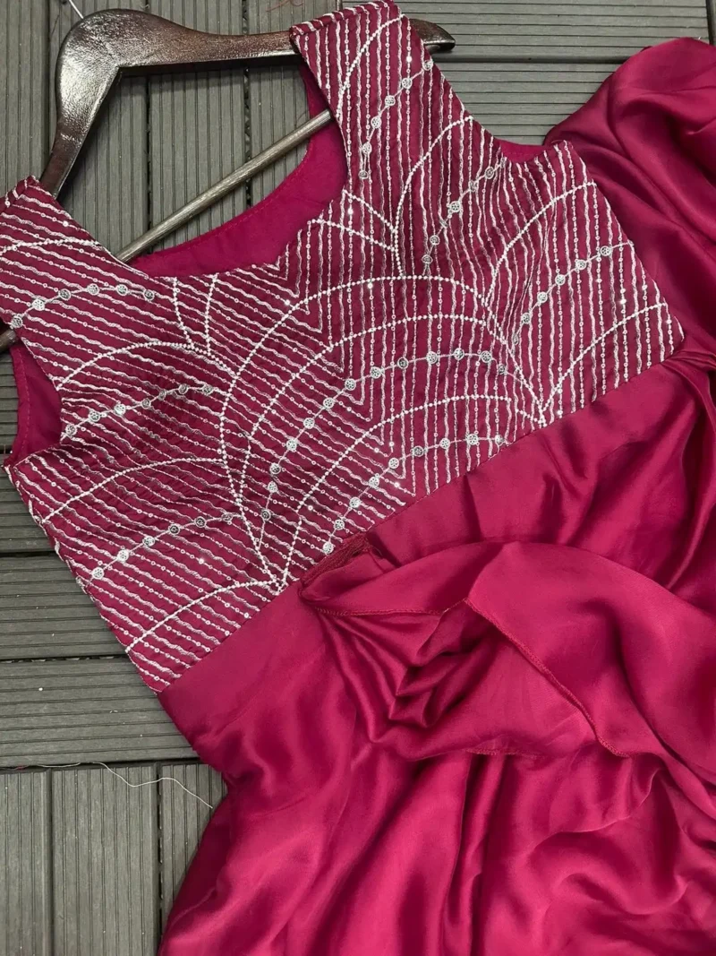 Maroon Color Designer Indo Western Party Wear Designer Stitched Gown Saree